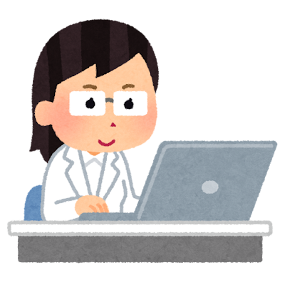 Scientist working on a laptop cartoon